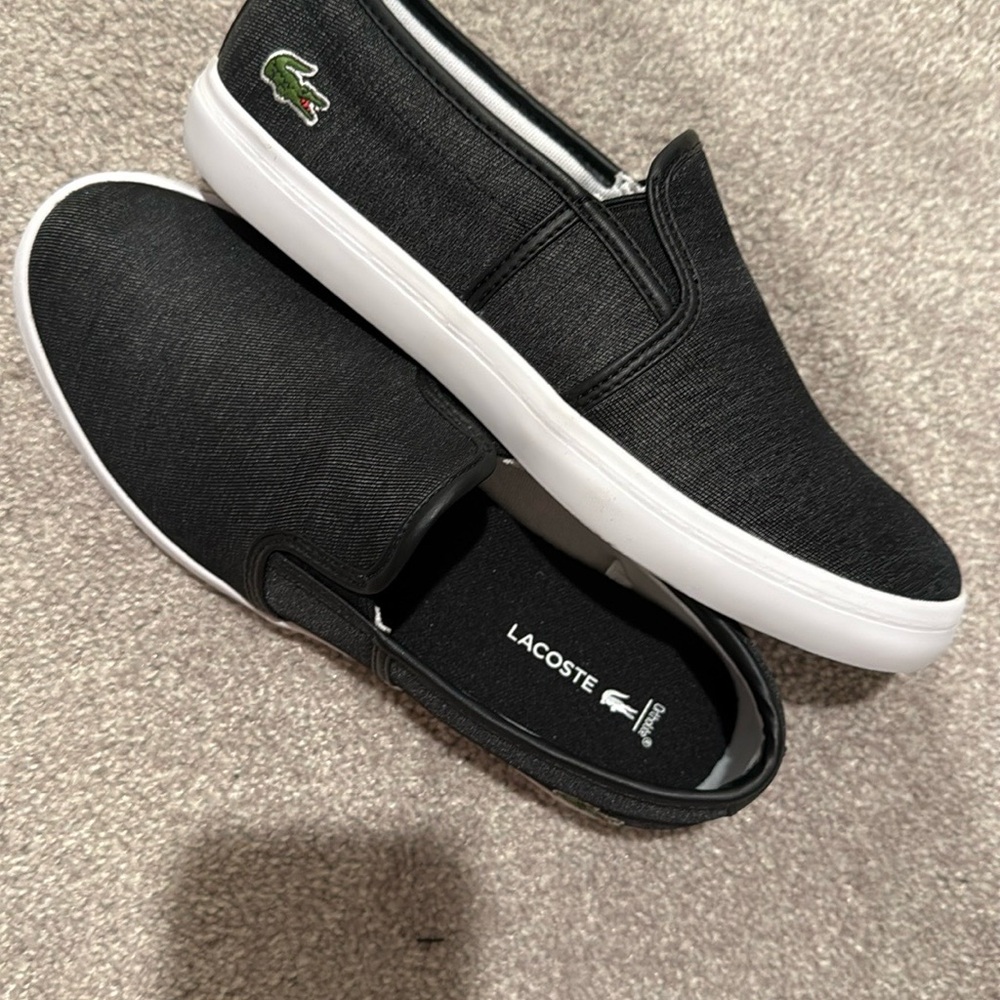 Lacoste Women’s Black and White Slip-On Loafers